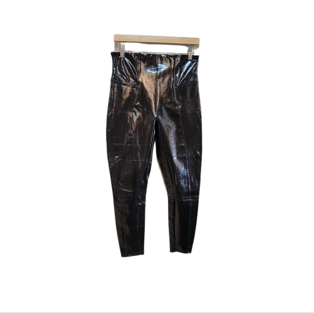 Spanx Faux Patent Leather Leggings Black Women's Size‎ XL - Picture 4 of 11